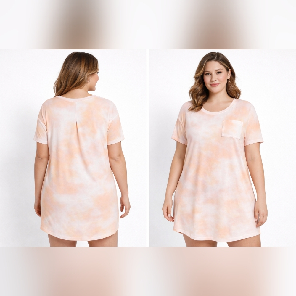 New Stars Above Beautifully Soft Short Sleeve Night Gown Tee Dress Tie Dye 2X +